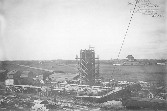 Early stages of construction of the mill in 1922. Courtesy of State Historical Society of North Dakota.
